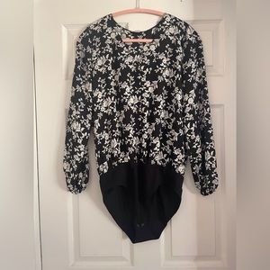 Loft Black & White Bodysuit Blouse, Size S